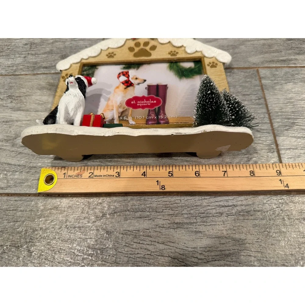 St Nicholas Square Christmas Dog House Picture Frame 4x6 Border Collie 3D Resin